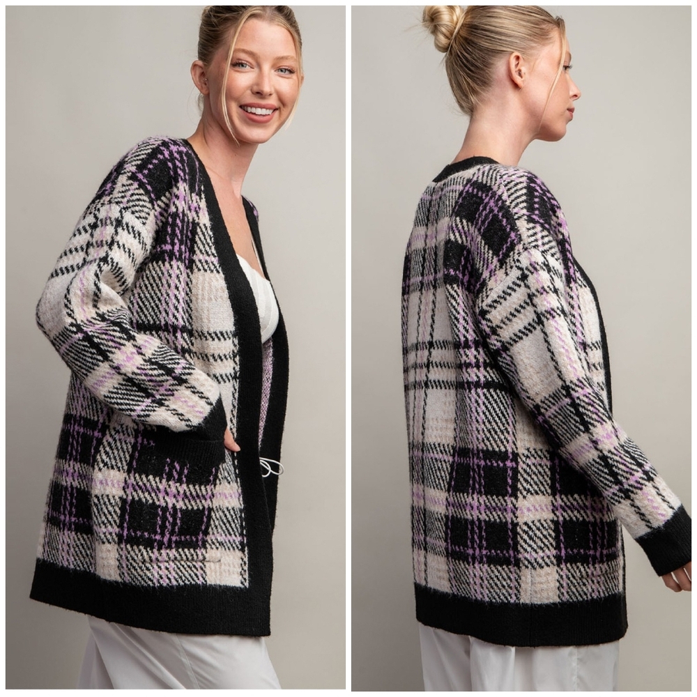 ee:some Cozy Chic Black Plaid Cardigan - Picture 7 of 14